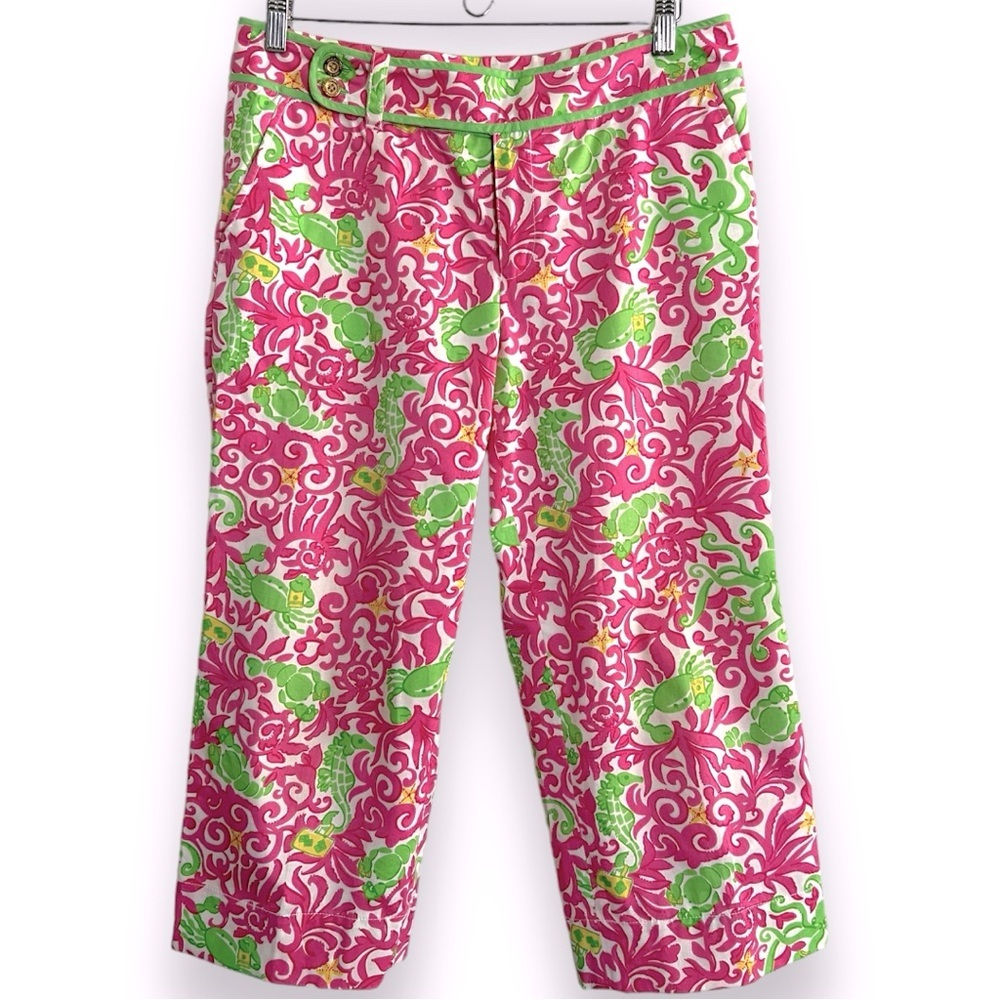 Lilly Pulitzer Heading South Sealife Print Wide Leg Crop Pants Size 8